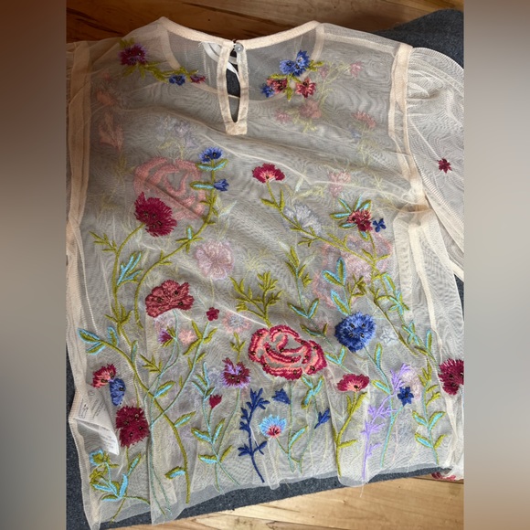 Anthropologie Layla Floral Embroidered Sheer Mesh Top - Picture 3 of 8